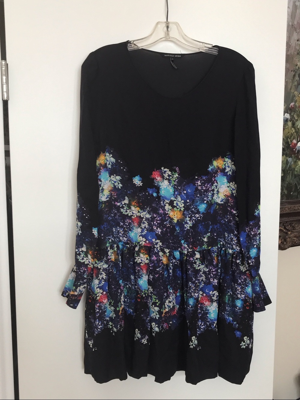 Marissa Webb Black Long Sleeve Floral-Multi Drop Waist Dress
